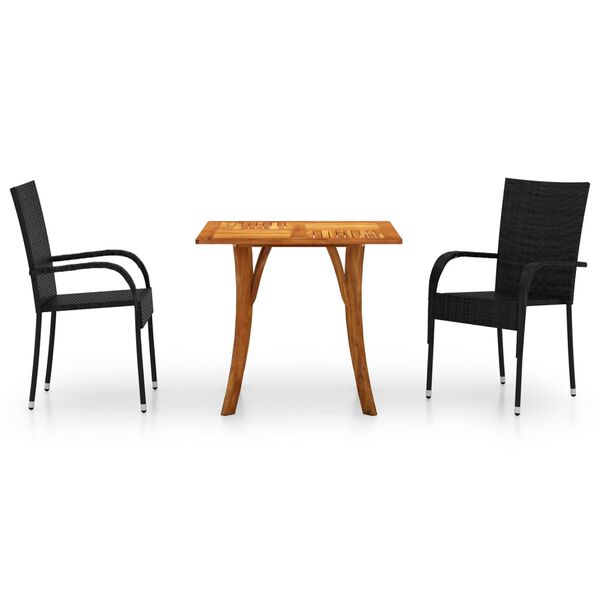 vidaXL Ensemble &agrave; manger de jardin 3 pcs Noir