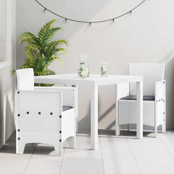 vidaXL Ensemble de salle à manger pour jardin 3 pcs Blanc Rattan Polt