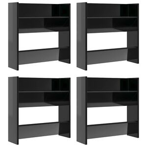 vidaXL Armoires &agrave; chaussures murales 4 pcs noir brillant 60x18x60 cm