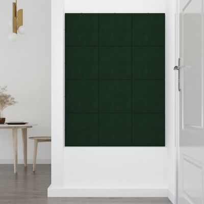 vidaXL Panneaux muraux 12 pcs Vert foncé 30x30 cm Velours 1,08 m²