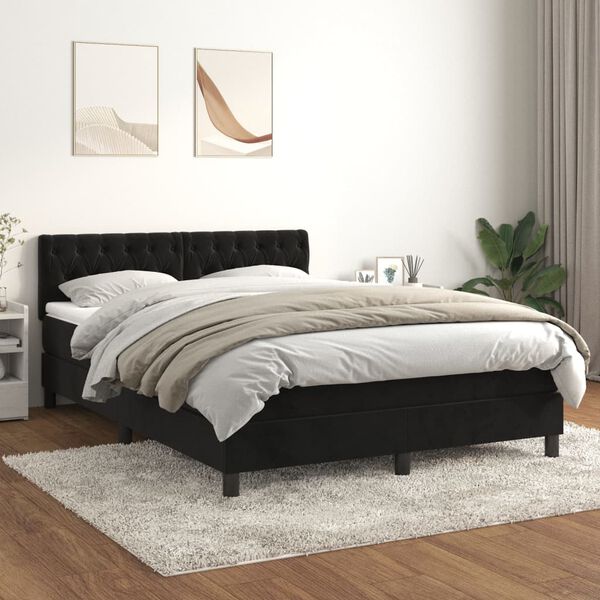 vidaXL Sommier &agrave; lattes de lit avec matelas Noir 140x190 cm Velours