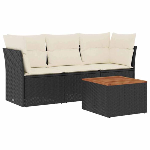 vidaXL Salon de jardin 4 pcs avec coussins noir r&eacute;sine tress&eacute;e