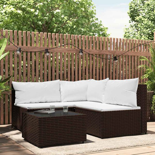 vidaXL Salon de jardin 4 pcs avec coussins Marron R&eacute;sine tress&eacute;e