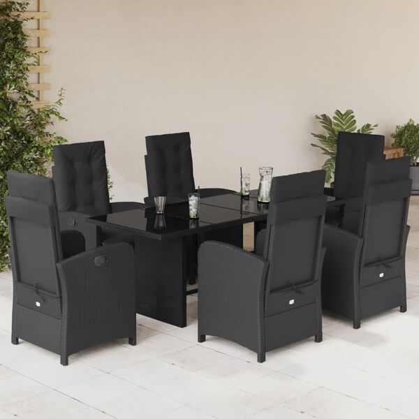 vidaXL Ensemble &agrave; manger de jardin coussins 7pcs Noir R&eacute;sine tress&eacute;e