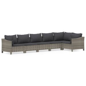 vidaXL Salon de jardin 6 pcs avec coussins Gris R&eacute;sine tress&eacute;e
