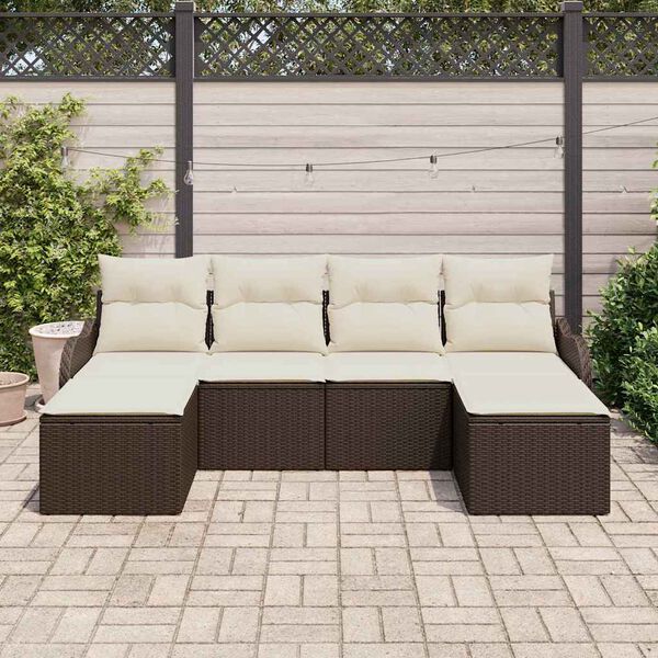 vidaXL Ensemble de canapé de jardin 6 pcs Marron et blanc Poly rotin