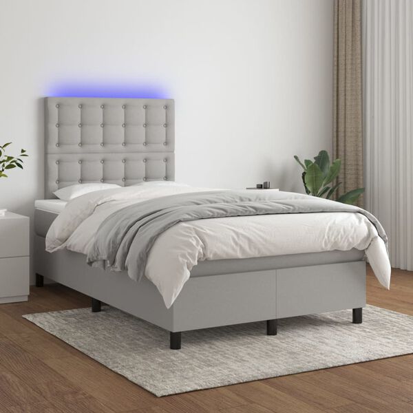 vidaXL Sommier &agrave; lattes de lit et matelas et LED Gris clair 120x200 cm