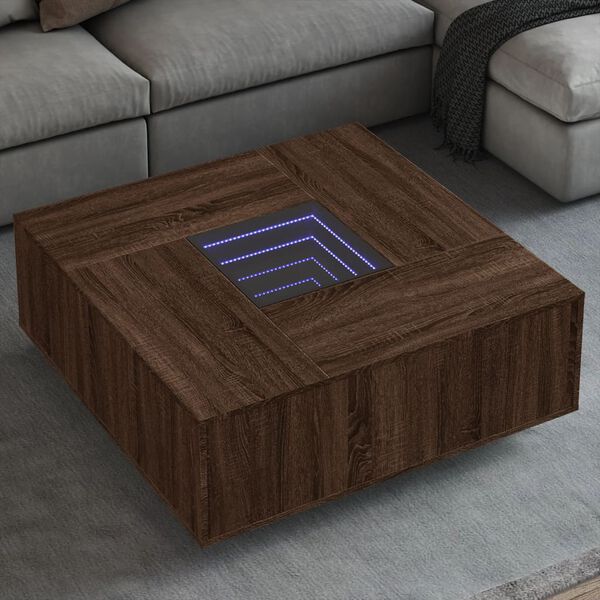 vidaXL Table basse avec LED infini chêne marron 100x100x40 cm