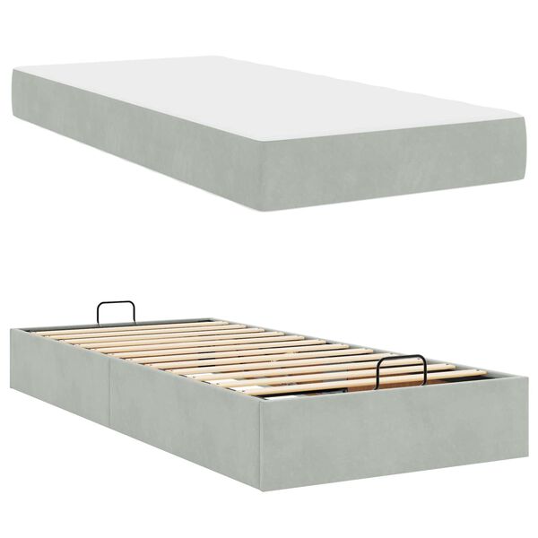 vidaXL Cadre de lit avec matelas Gris clair 90 x 190 cm Velours
