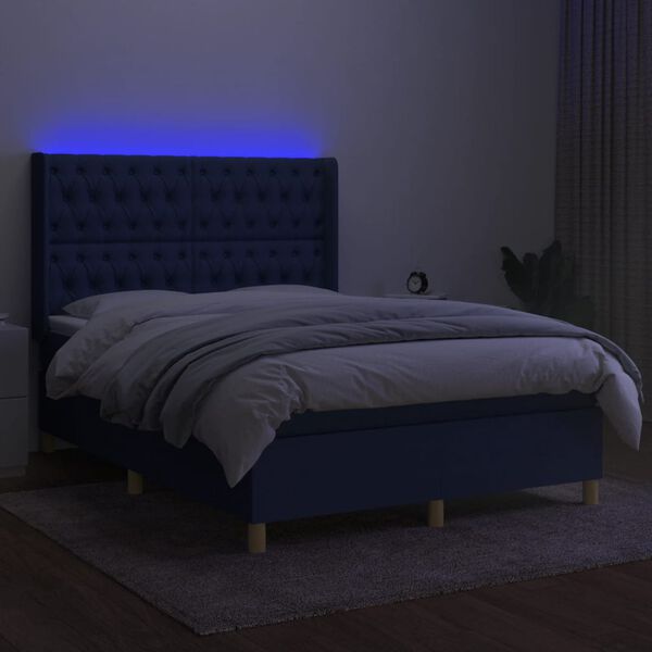 vidaXL Sommier &agrave; lattes de lit matelas et LED Bleu 140x200 cm Tissu