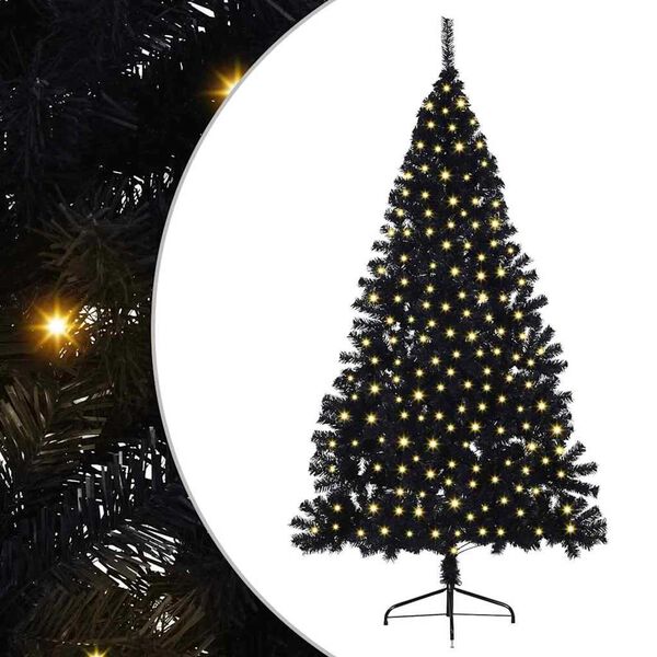 vidaXL Sapin de No&euml;l artificiel pr&eacute;-&eacute;clair&eacute; Noir 210 cm PVC