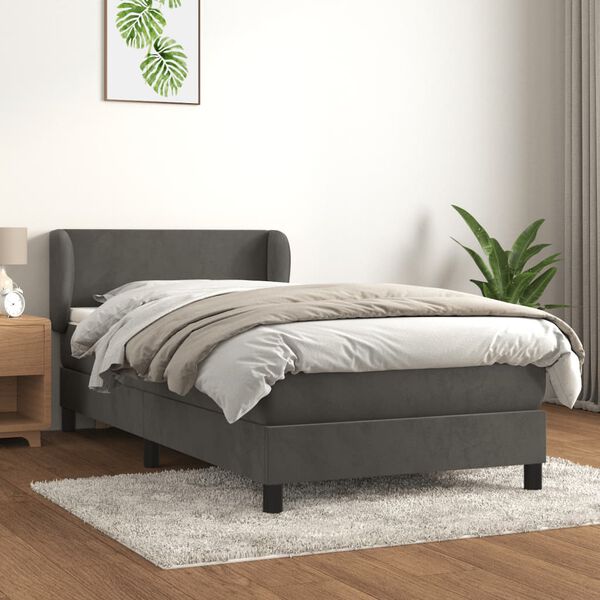 vidaXL Sommier &agrave; lattes de lit et matelas Gris fonc&eacute; 90x200 cm Velours