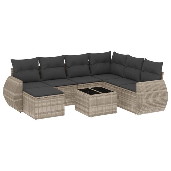 vidaXL Salon de jardin 8 pcs avec coussins gris clair r&eacute;sine tress&eacute;e