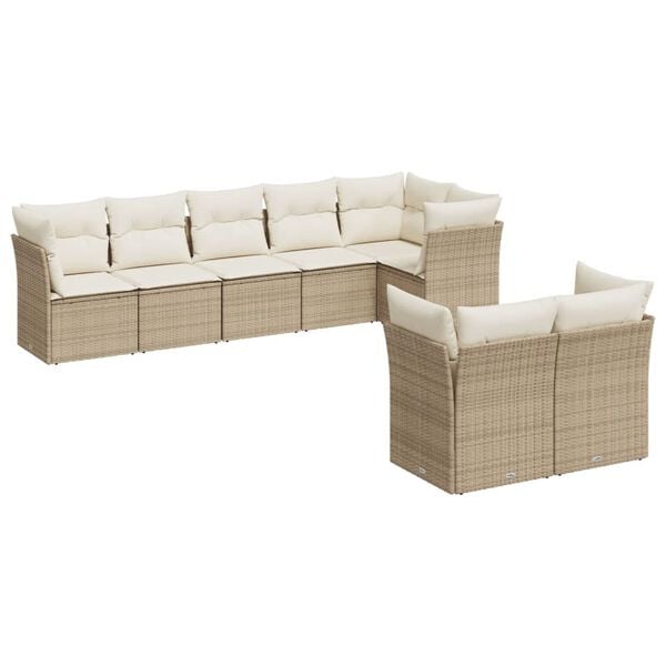 vidaXL Salon de jardin avec coussins 8 pcs beige r&eacute;sine tress&eacute;e