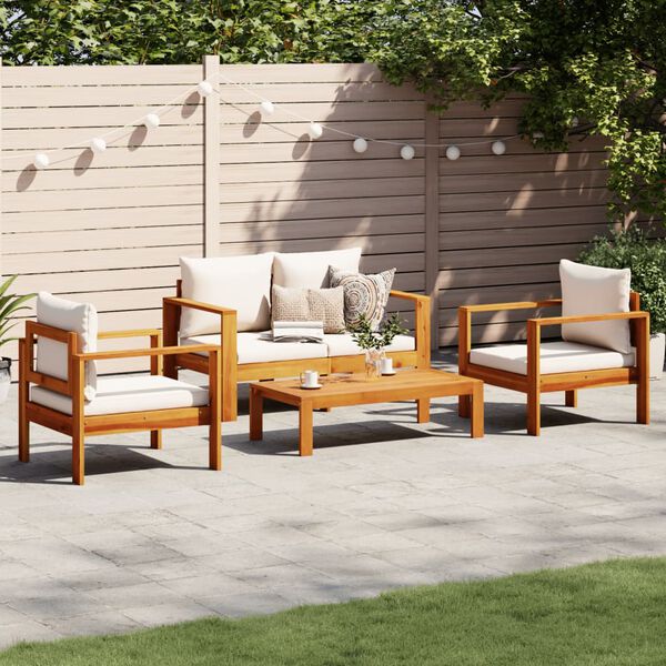 vidaXL Salon de jardin avec coussins 4 pcs bois d'acacia massif