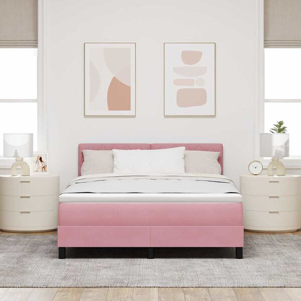 vidaXL Lit &agrave; ressorts avec matelas Rose 140 x 200 cm Velours