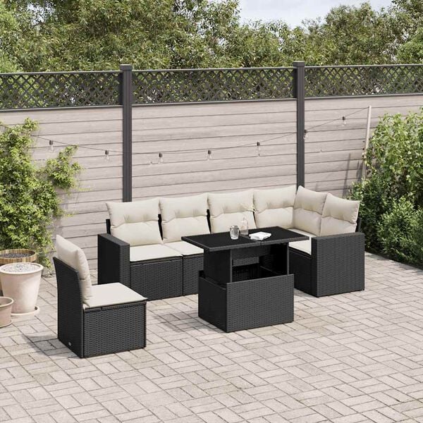 vidaXL Salon de jardin 7 pcs avec coussins noir r&eacute;sine tress&eacute;e