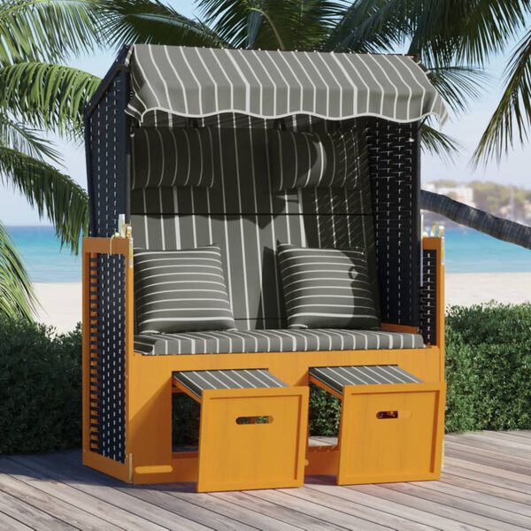 vidaXL Strandkorb avec coussins Résine tressée bois solide Noir gris