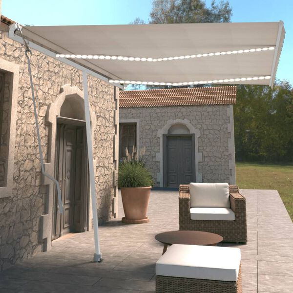 vidaXL Auvent automatique avec capteur de vent et LED 350x250 cm Cr&egrave;me