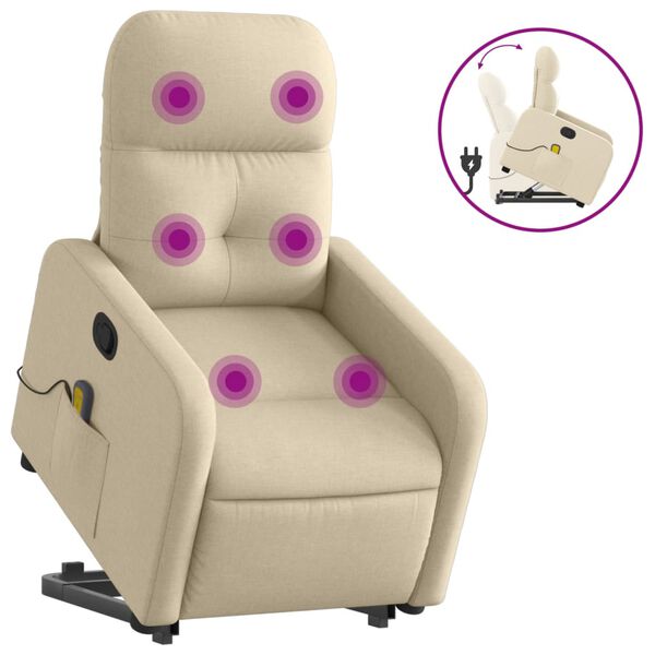 vidaXL Fauteuil inclinable de massage Cr&egrave;me Tissu