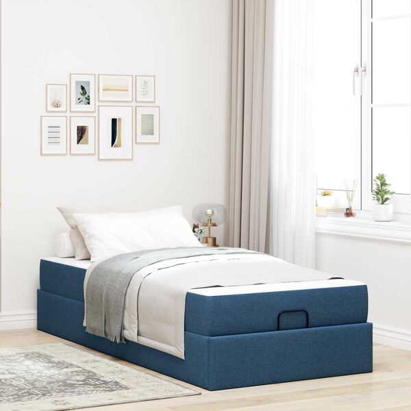 vidaXL Cadre de lit avec matelas avec matelas 2 pcs Bleu tissu
