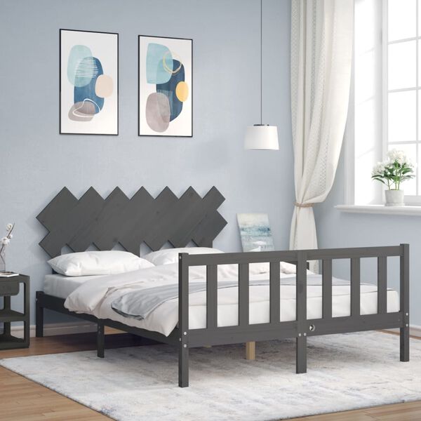vidaXL Cadre de lit sans matelas gris bois de pin massif