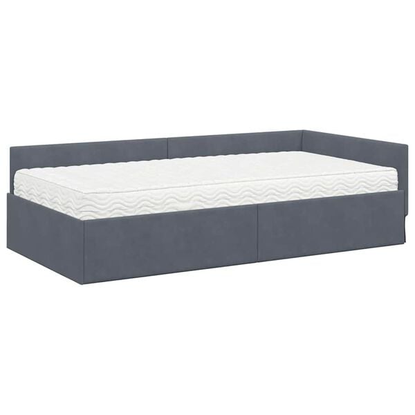 vidaXL Cadre de lit d'angle avec matelas Autre 2 pcs Gris Velours
