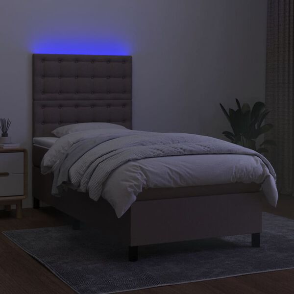 vidaXL Sommier &agrave; lattes de lit et matelas et LED Taupe 80x200cm Tissu