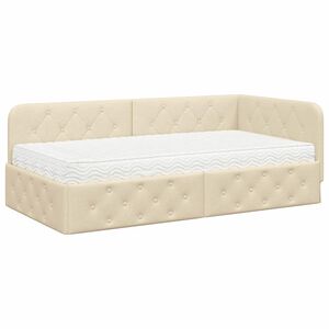 vidaXL Cadre de lit d'angle avec matelas Cr&egrave;me 100 x 200 cm tissu