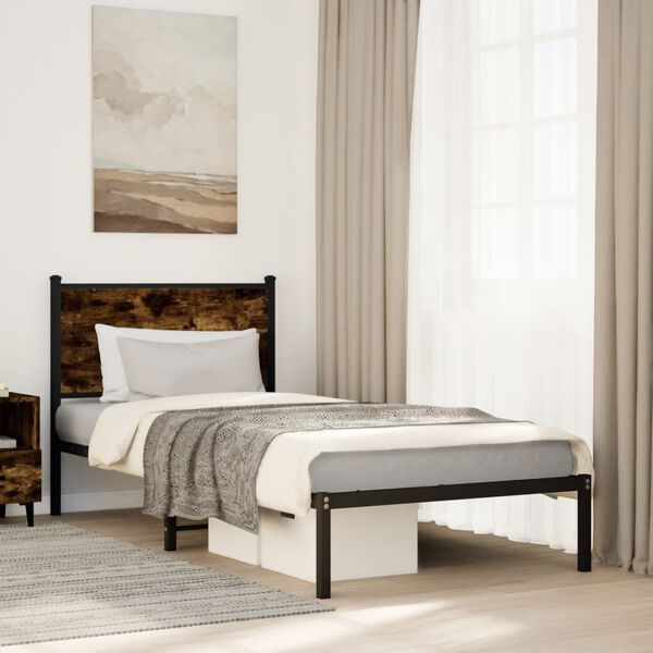 vidaXL Cadre de lit en m&eacute;tal sans matelas ch&ecirc;ne fum&eacute; 75x190 cm