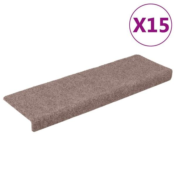 vidaXL Tapis d'escalier autocollants 15 pi&egrave;ces 65 x 21 x 4 cm marron clair Bord rectangulaire