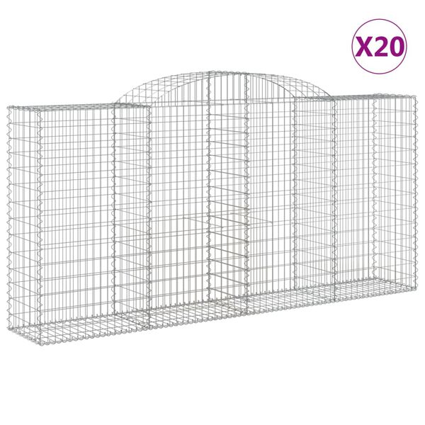 vidaXL Paniers à gabions arqués 20 pcs 300x50x140/160 cm fer galvanisé