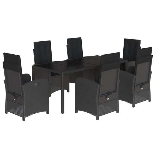 vidaXL Ensemble &agrave; manger de jardin coussins 7pcs Noir R&eacute;sine tress&eacute;e