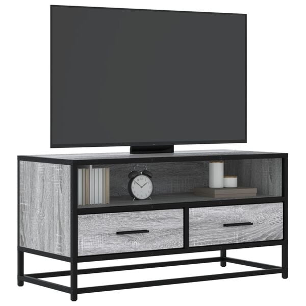 vidaXL Meuble TV sonoma gris 80x34,5x40 cm bois d'ing&eacute;nierie et m&eacute;tal