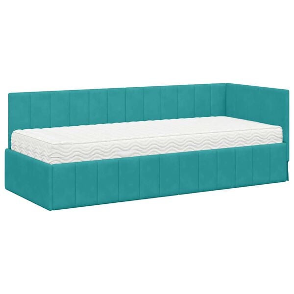 vidaXL Cadre de lit d'angle avec matelas 2 pcs Turquoise Velours