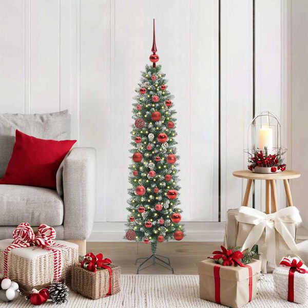 vidaXL Arbre de Noël artificiel slim avec 150 LED Vert et blanc 120 cm