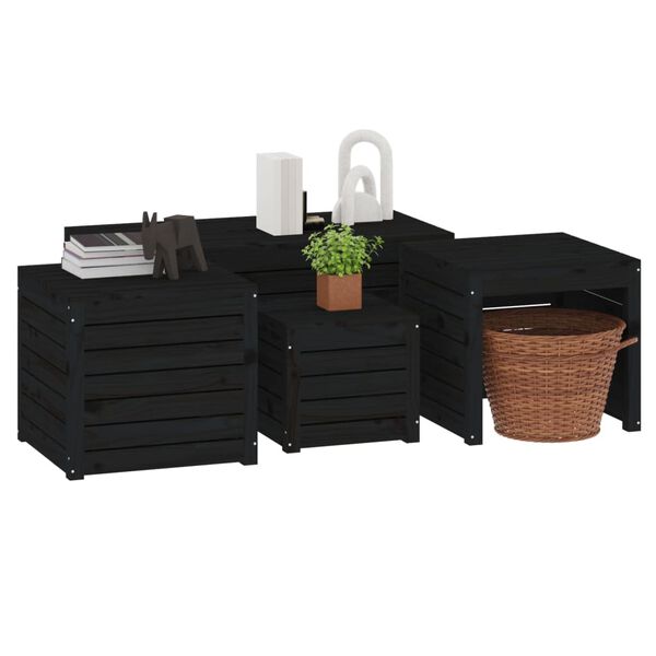 vidaXL Ensemble de boîtes de jardin 4 pcs noir bois de pin massif