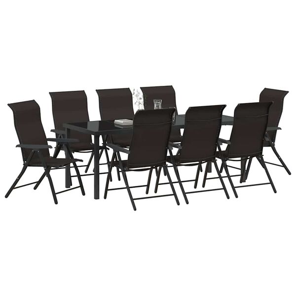 vidaXL Ensemble de salle &agrave; manger pour jardin 9 pcs Noir caf&eacute;