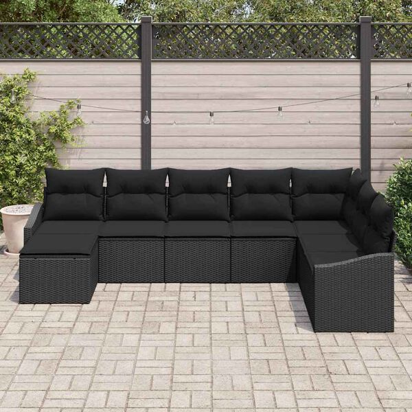 vidaXL Ensemble de Canap&eacute;s avec coussin 8 pcs Noir polyrotin