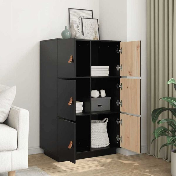vidaXL Buffet haut Noir 67x40x108,5 cm Bois massif de pin