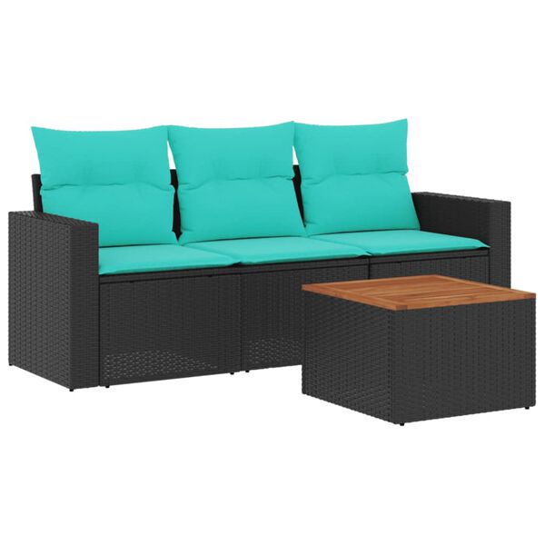 vidaXL Salon de jardin 4 pcs avec coussins noir r&eacute;sine tress&eacute;e