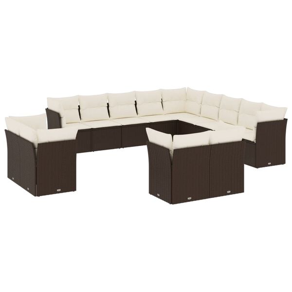 vidaXL Salon de jardin avec coussins 13 pcs marron r&eacute;sine tress&eacute;e