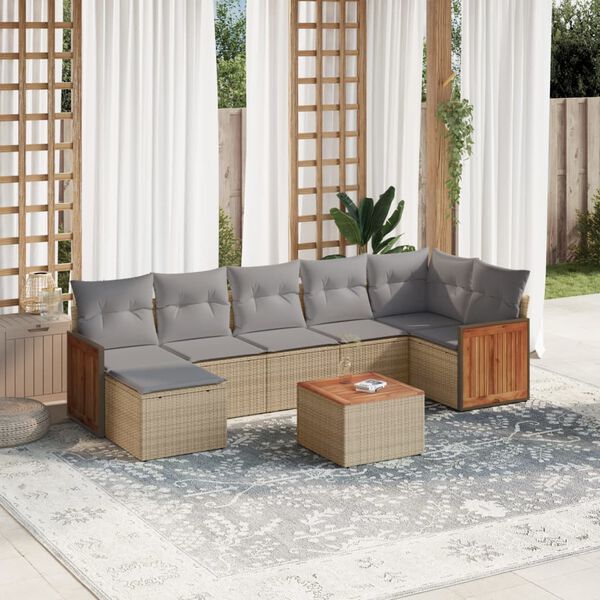 vidaXL Salon de jardin avec coussins 8 pcs beige r&eacute;sine tress&eacute;e