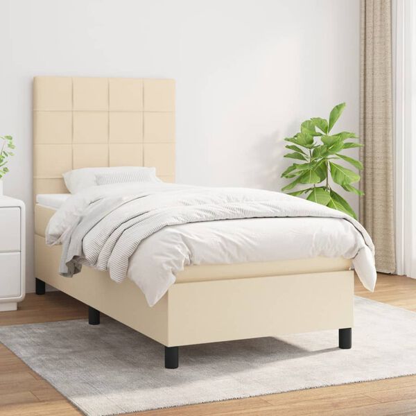 vidaXL Sommier &agrave; lattes de lit avec matelas Cr&egrave;me 100x200 cm Tissu