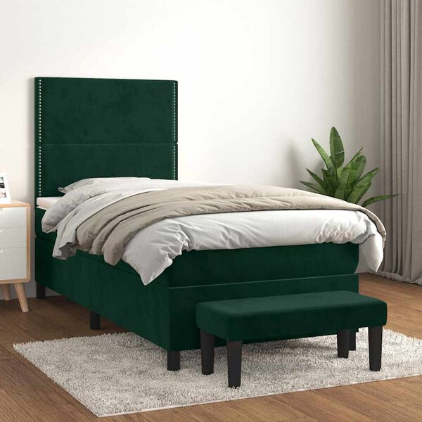 vidaXL Sommier &agrave; lattes de lit avec matelas Vert fonc&eacute; 100x200 cm