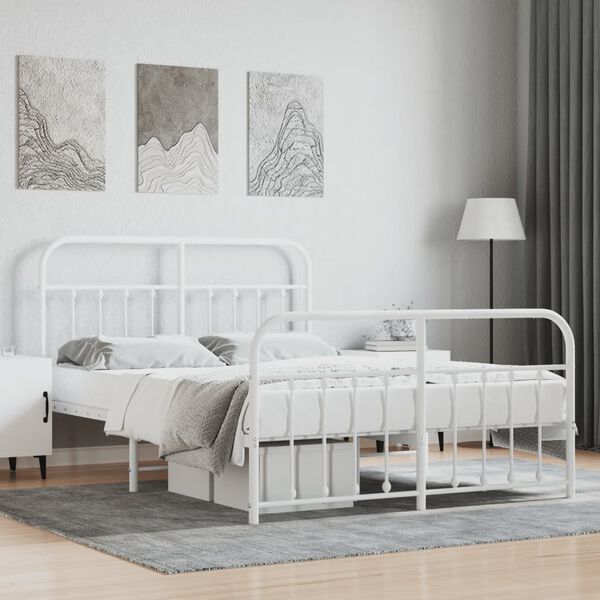 vidaXL Cadre de lit métal sans matelas et pied de lit blanc 140x200 cm