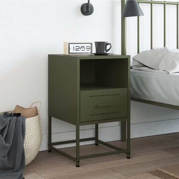 vidaXL Table de chevet vert olive 36x39x60,5 cm acier