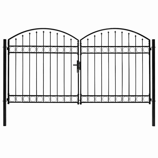 vidaXL Portillon double porte avec dessus arqu&eacute; Acier 300x175 cm Noir