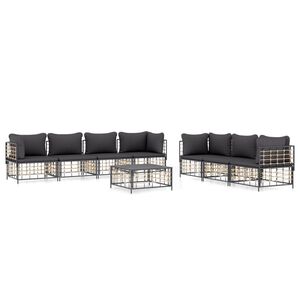 vidaXL Salon de jardin 8 pcs avec coussins anthracite r&eacute;sine tress&eacute;e