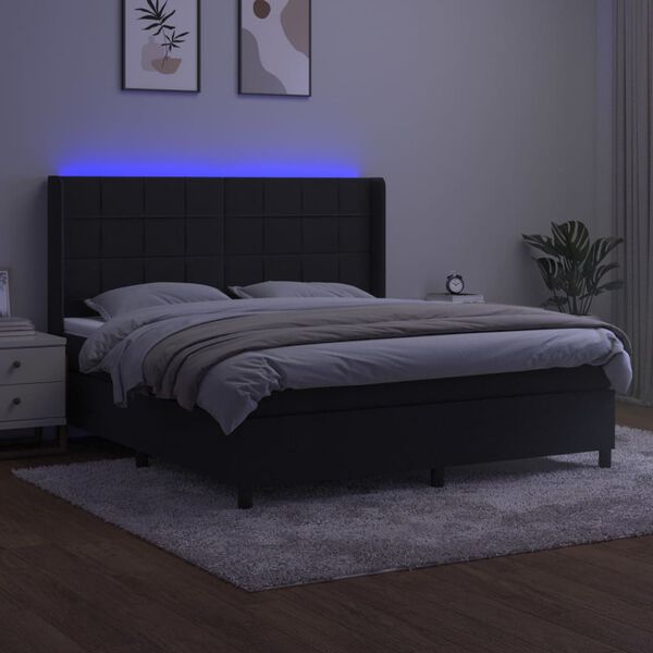 vidaXL Sommier &agrave; lattes de lit matelas et LED Noir 160x200 cm Velours